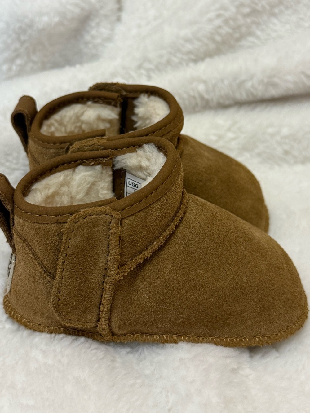 UGG Chestnut Suede Baby Booties with Shearling
